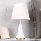 Simple White Modern Flared Cone Fabric Shade Table Lamp Image - 5