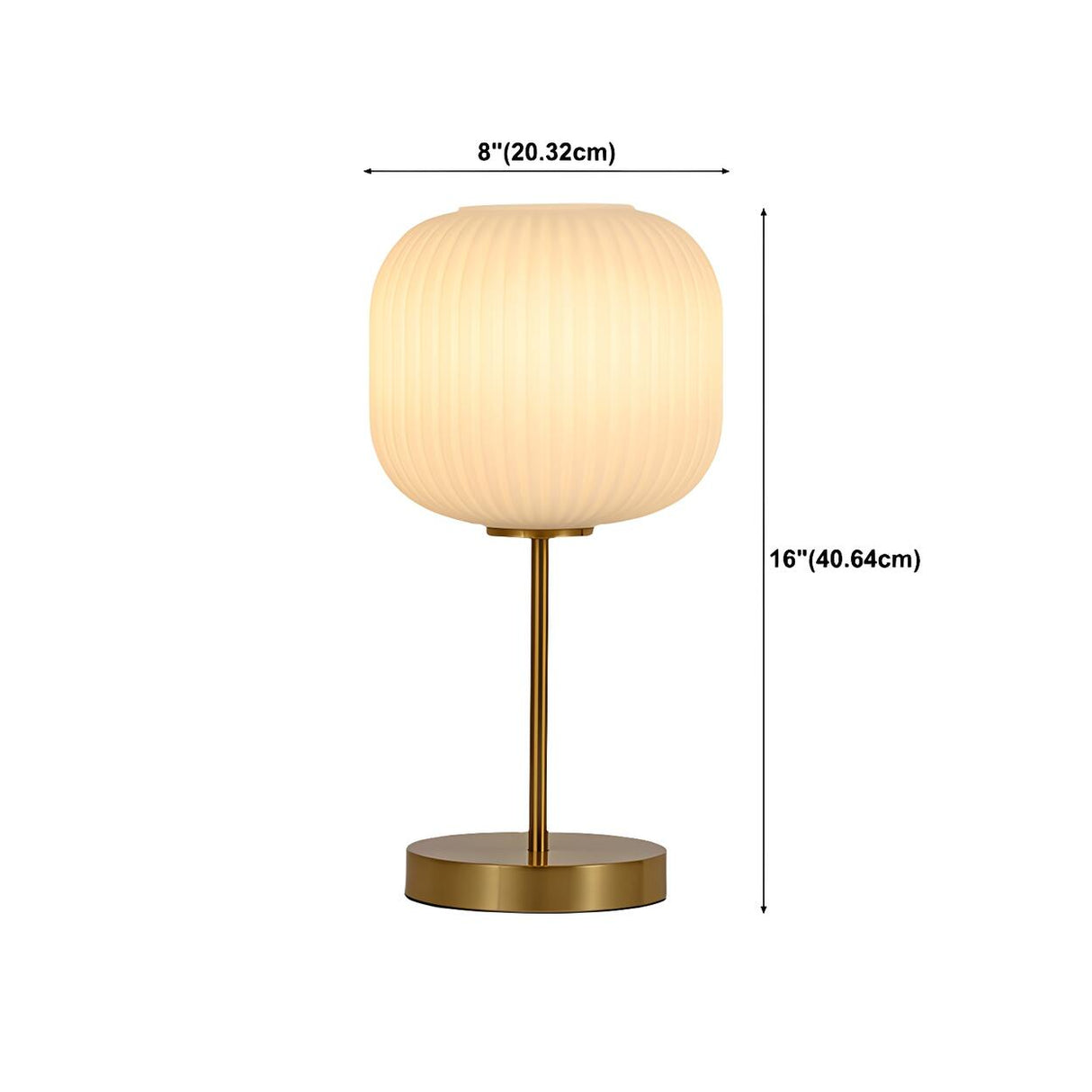 Simple White Modern Glass Lantern Brass Base Table Lamp 