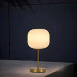 Simple White Modern Glass Lantern Brass Base Table Lamp Image - 2