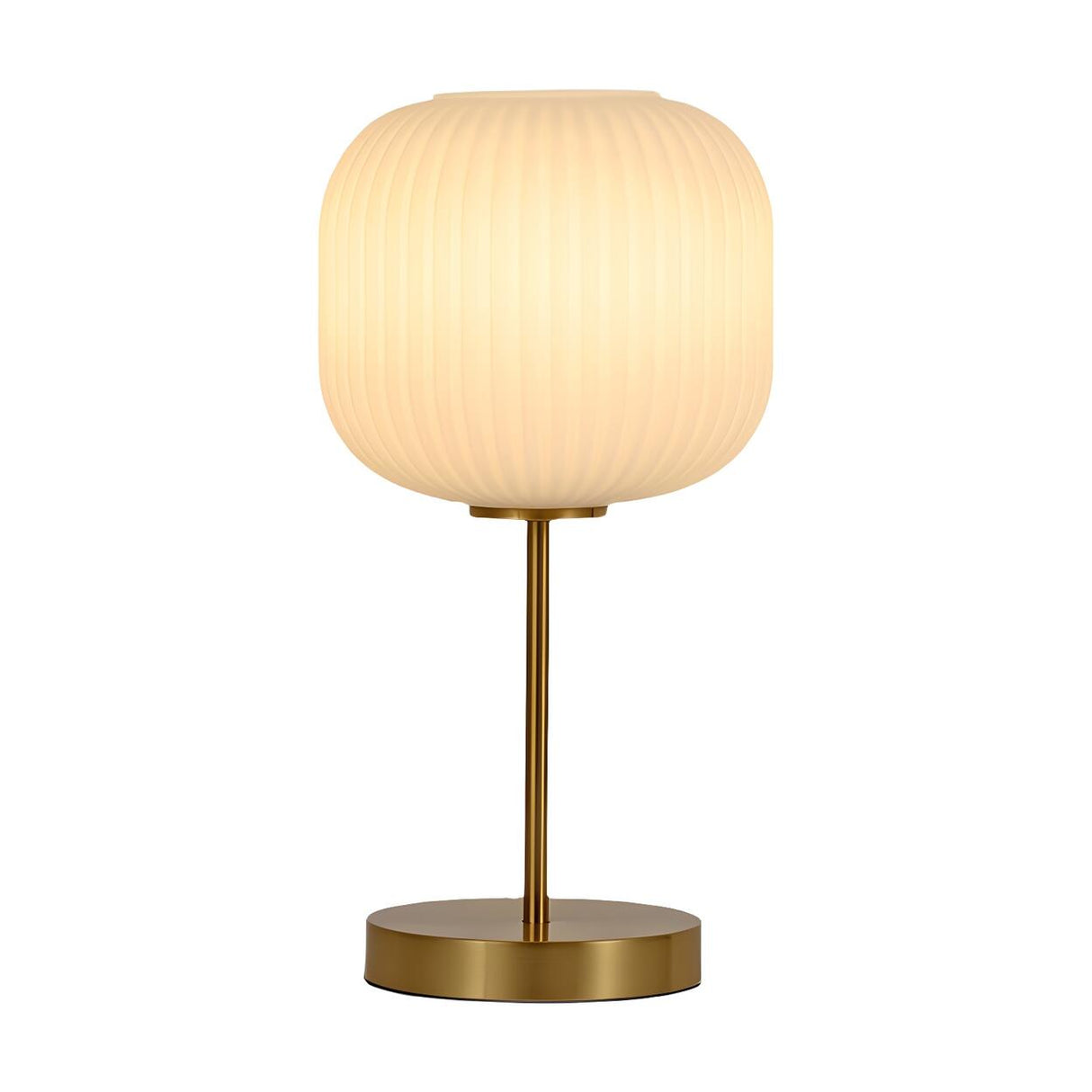 Simple White Modern Glass Lantern Brass Base Table Lamp Image - 5