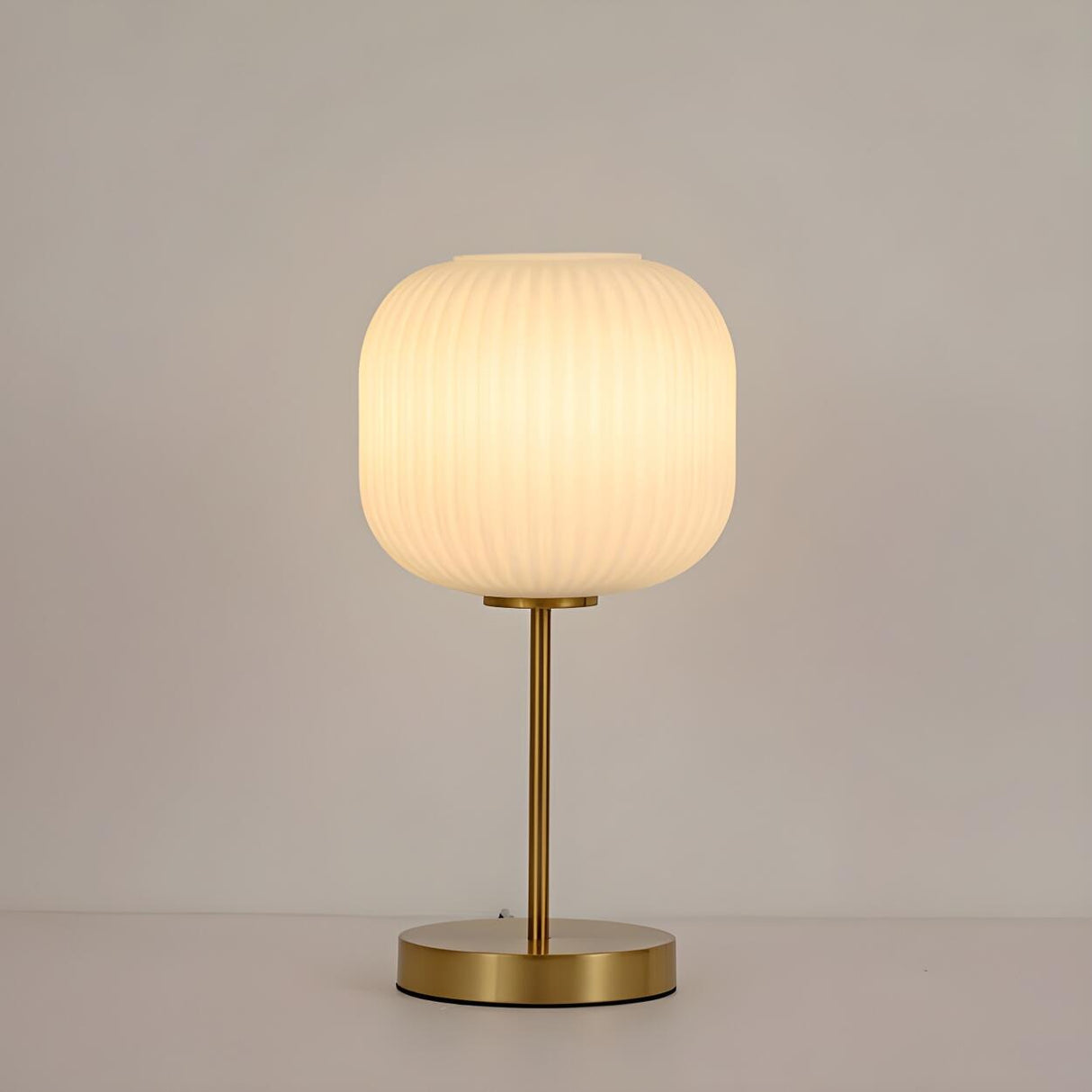 Simple White Modern Glass Lantern Brass Base Table Lamp Image - 6