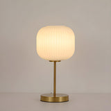 Simple White Modern Glass Lantern Brass Base Table Lamp Image - 6