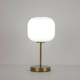 Simple White Modern Glass Lantern Brass Base Table Lamp Image - 7