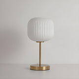 Simple White Modern Glass Lantern Brass Base Table Lamp Image - 8