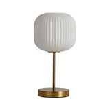 Simple White Modern Glass Lantern Brass Base Table Lamp Image - 9