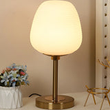 Simple White Oval Glass Lantern Bedside Table Lamp Image - 1