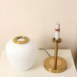 Simple White Oval Glass Lantern Bedside Table Lamp Image - 10