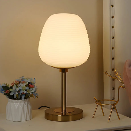 Simple White Oval Glass Lantern Bedside Table Lamp Image - 2