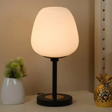 Simple White Oval Glass Lantern Bedside Table Lamp Image - 3