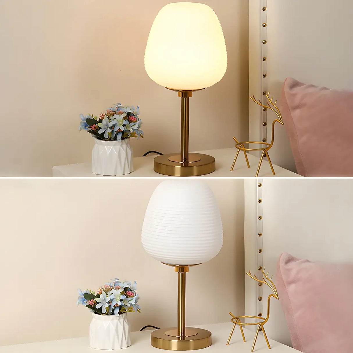 Simple White Oval Glass Lantern Bedside Table Lamp Image - 8