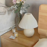 Simple White Pleated Shade Ball Ceramic Base Table Lamp Image - 12