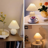 Simple White Pleated Shade Ball Ceramic Base Table Lamp Image - 14