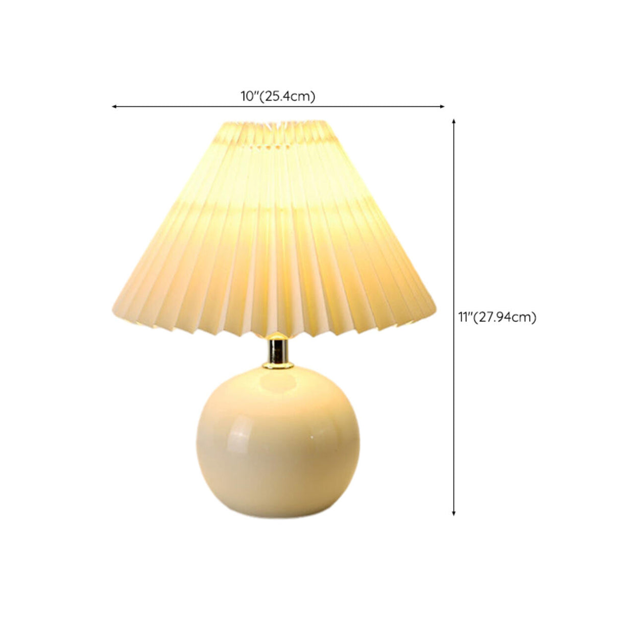 Simple White Pleated Shade Ball Ceramic Base Table Lamp 