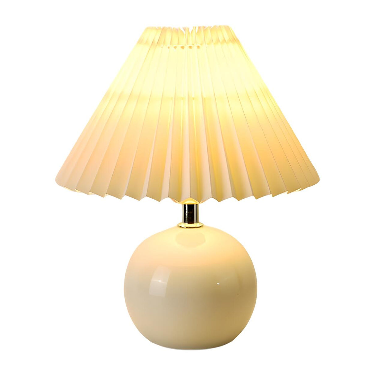 Simple White Pleated Shade Ball Ceramic Base Table Lamp Image - 5