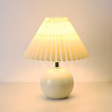 Simple White Pleated Shade Ball Ceramic Base Table Lamp Image - 7