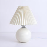 Simple White Pleated Shade Ball Ceramic Base Table Lamp Image - 8