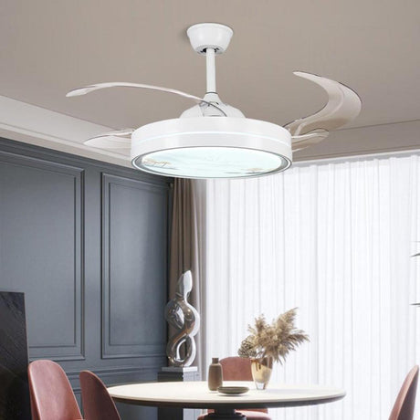 Simple White Retractable 4 Blades Ceiling Fan Light Image - 1