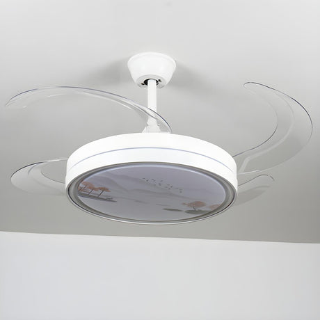 Simple White Retractable 4 Blades Ceiling Fan Light Image - 2