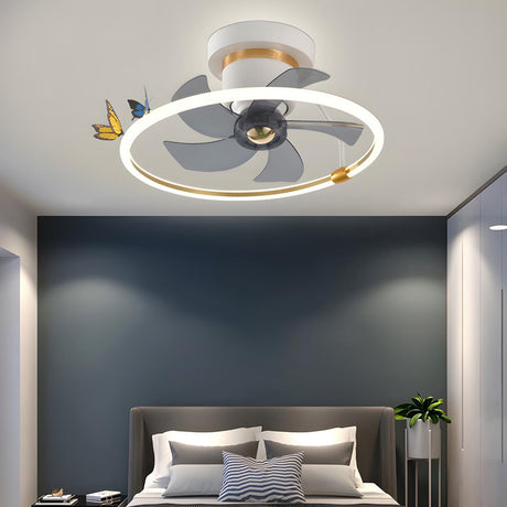 Simple White Ring Butterfly Ceiling Fan with Light Image - 2