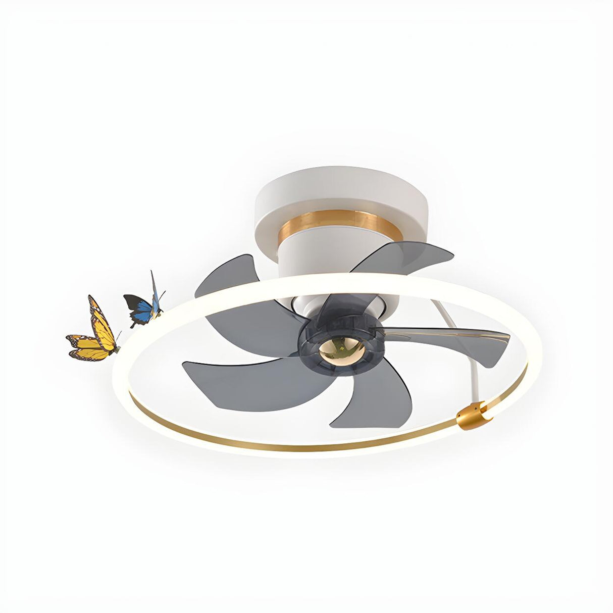 Simple White Ring Butterfly Ceiling Fan with Light Image - 6