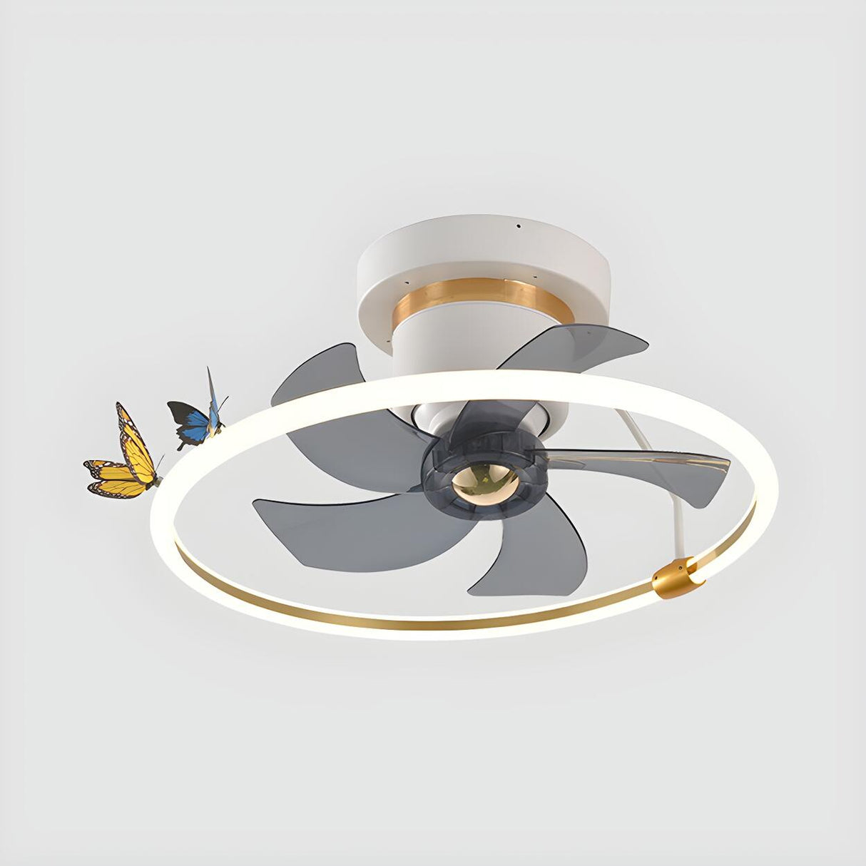 Simple White Ring Butterfly Ceiling Fan with Light Image - 7