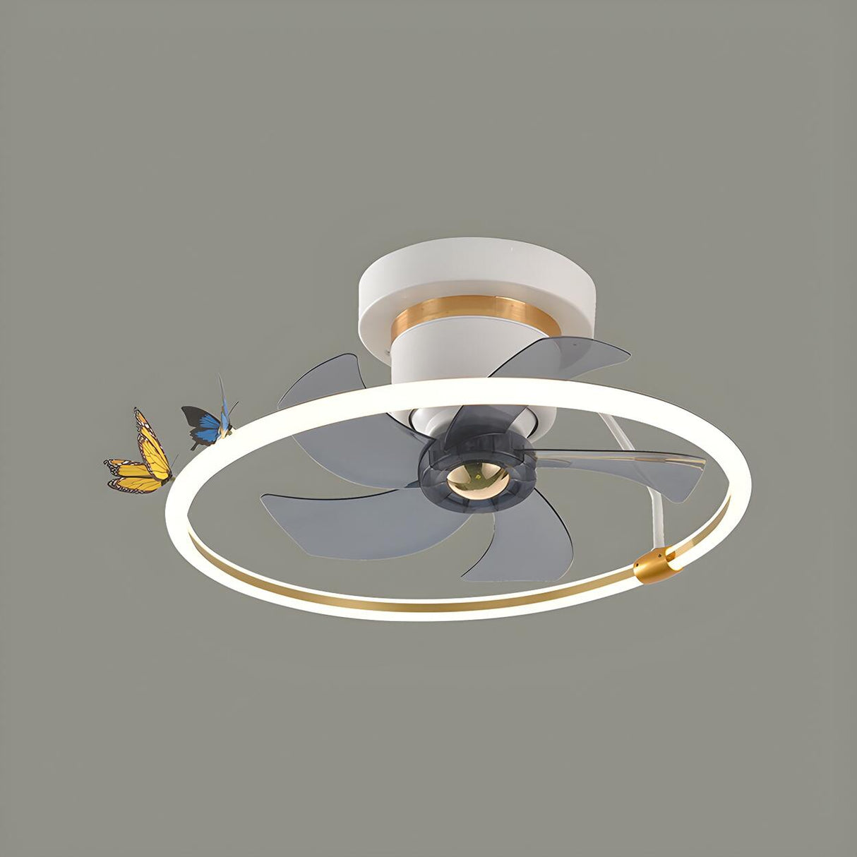 Simple White Ring Butterfly Ceiling Fan with Light Image - 8