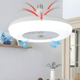 Simple White Round Bladeless Pendant Fan with Light Image - 5