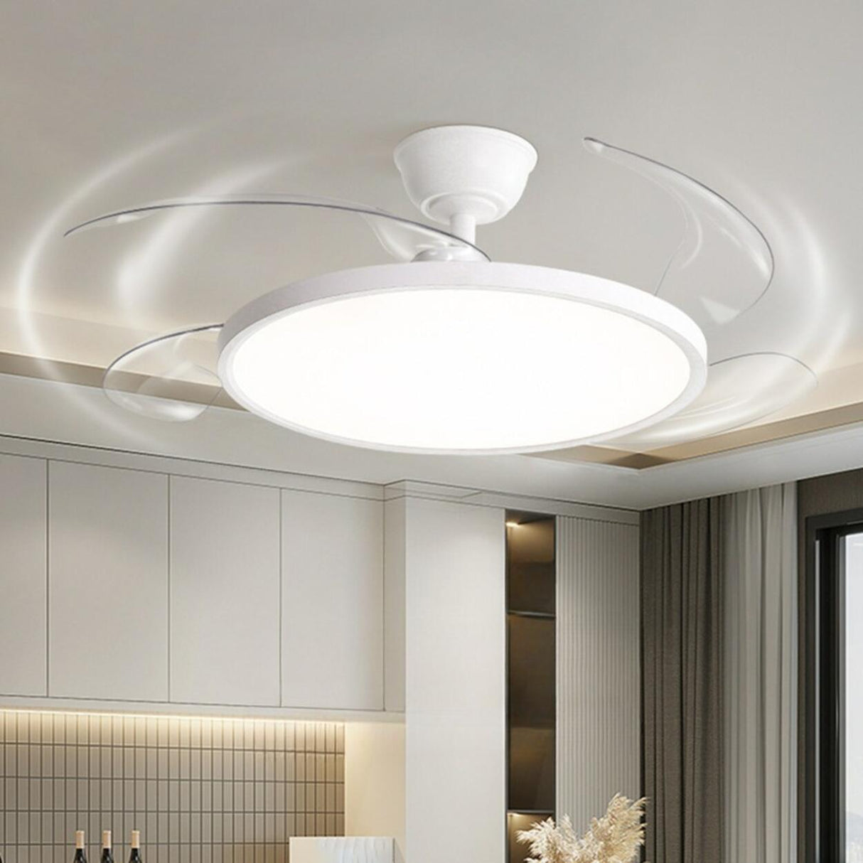 Simple White Round Ceiling Fan with LED Lighting Image - 2