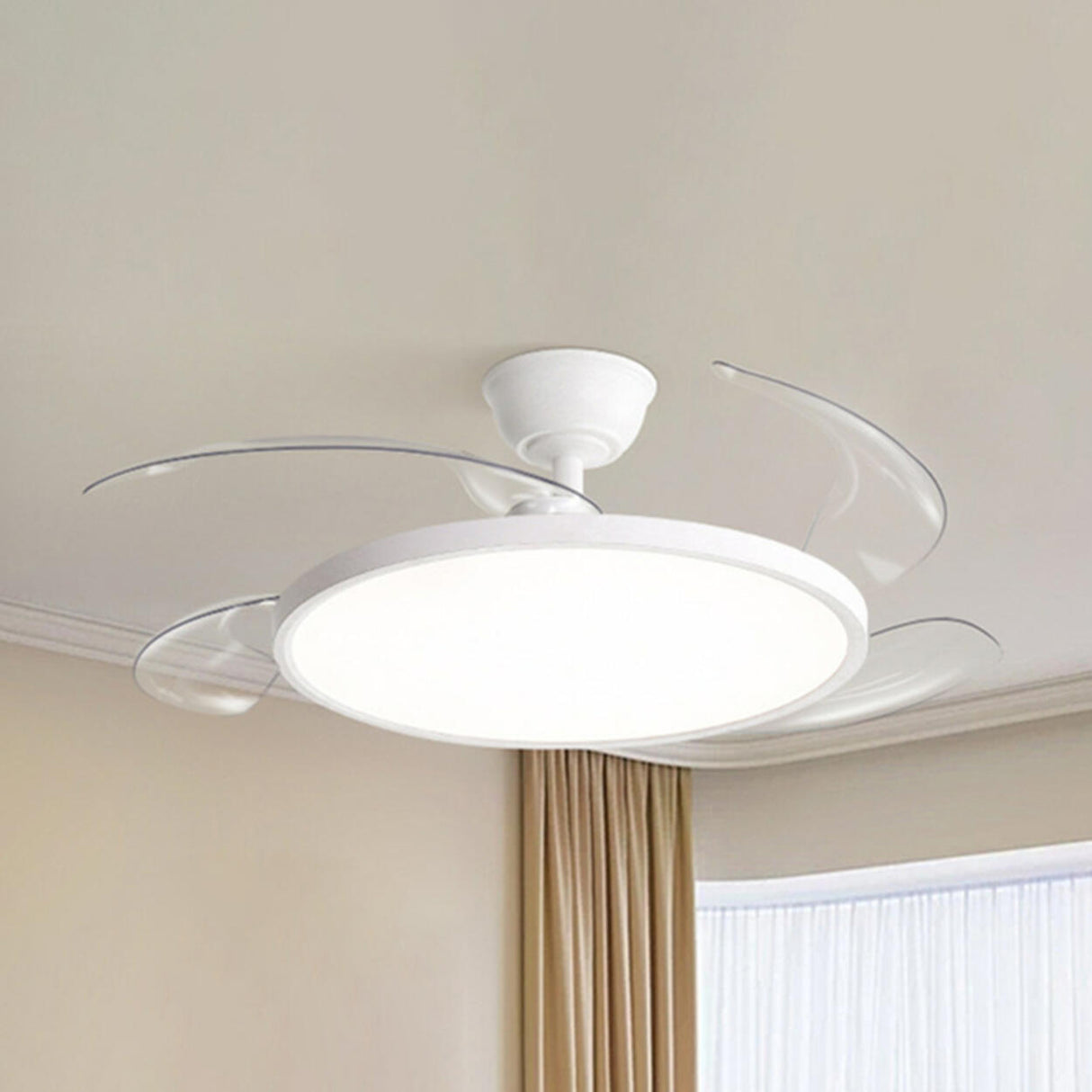 Simple White Round Ceiling Fan with LED Lighting Image - 6