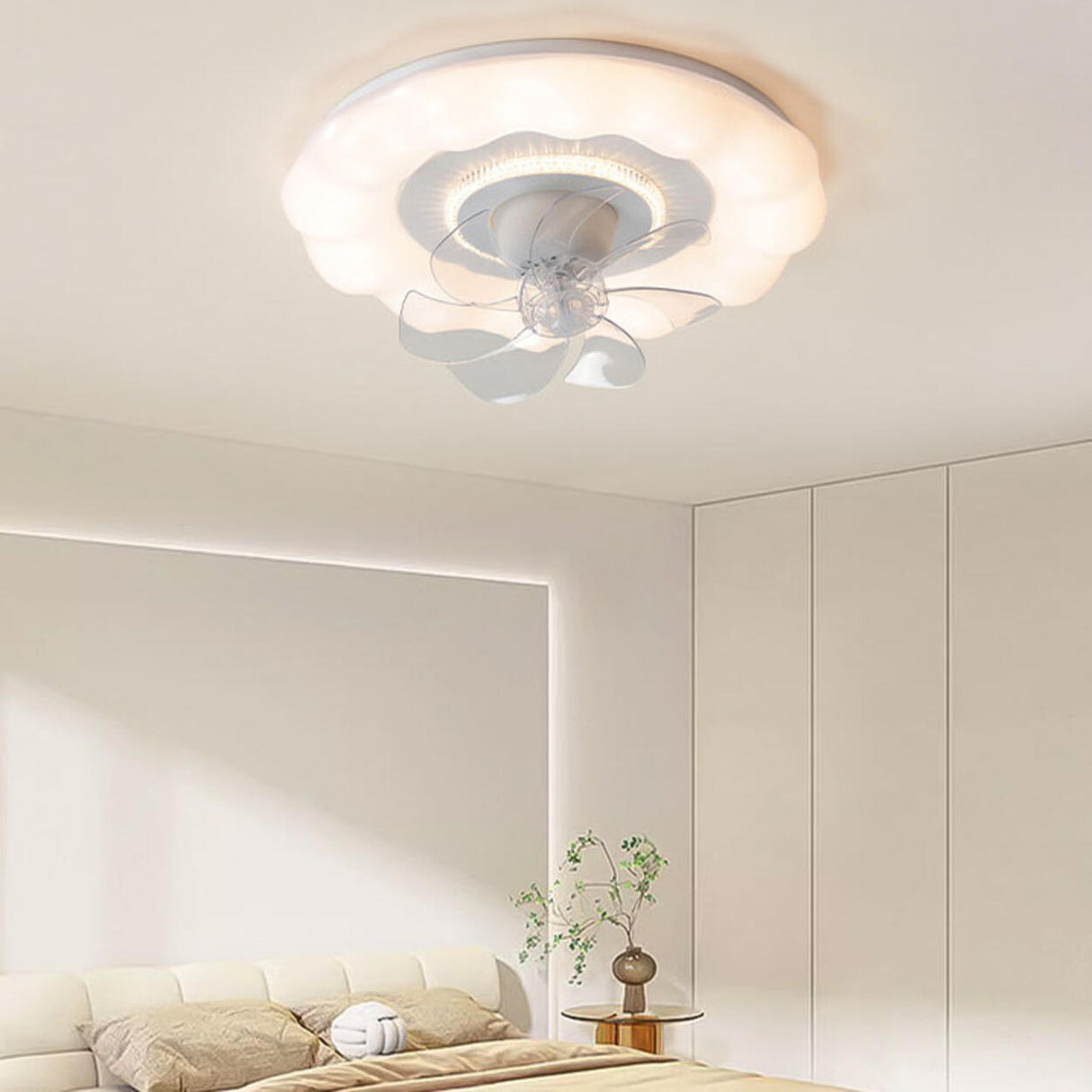 Simple White Round Cloud Modern LED Ceiling Fan Light Image - 1