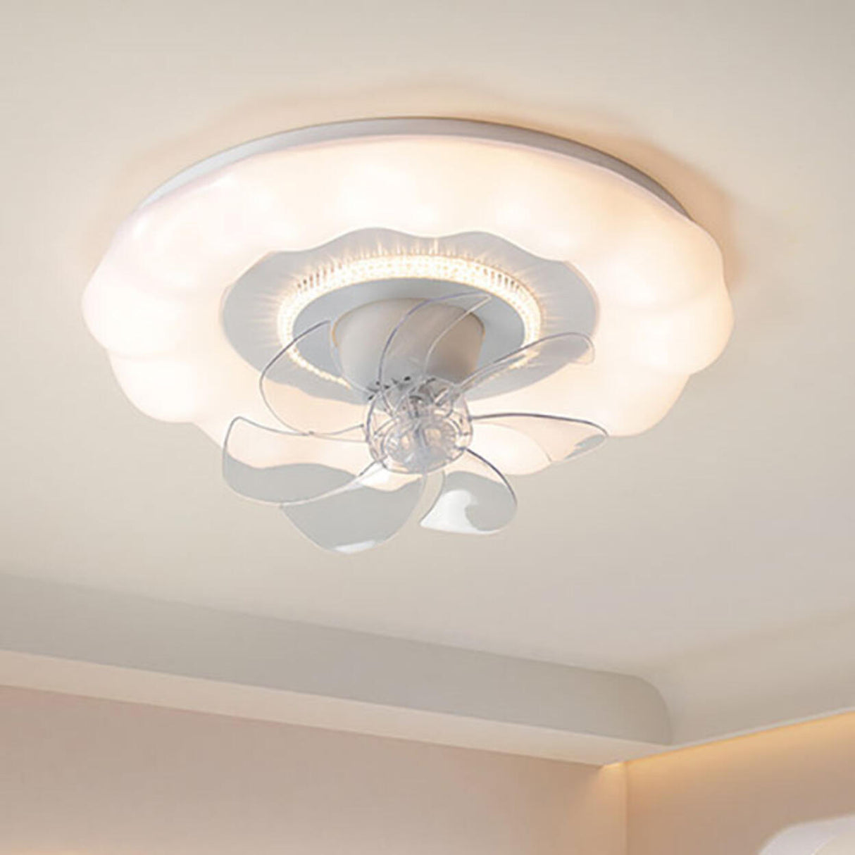 Simple White Round Cloud Modern LED Ceiling Fan Light Image - 15