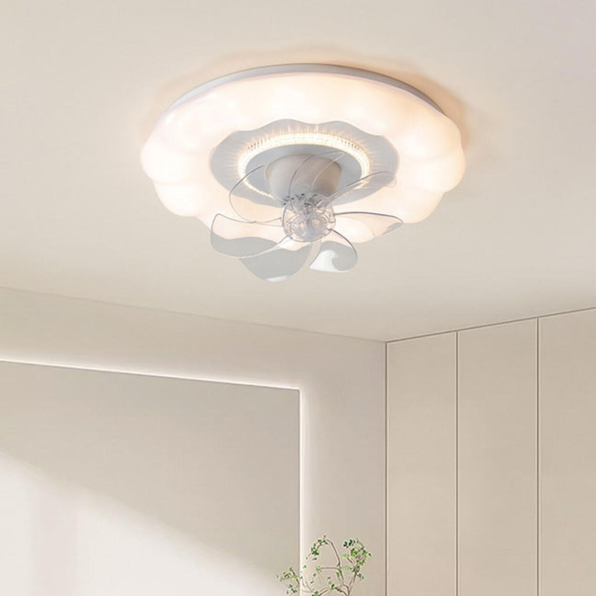 Simple White Round Cloud Modern LED Ceiling Fan Light Image - 16