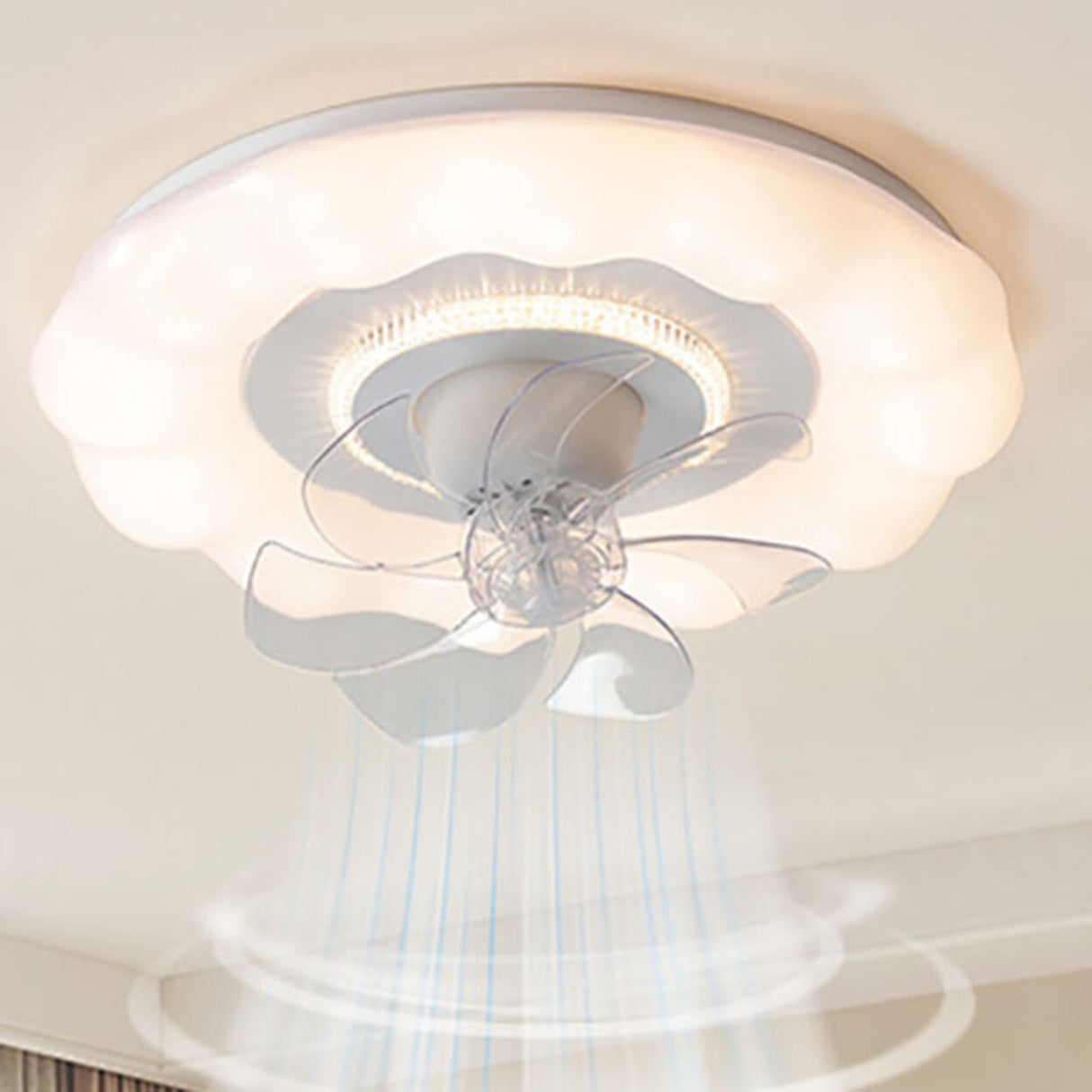 Simple White Round Cloud Modern LED Ceiling Fan Light Image - 17