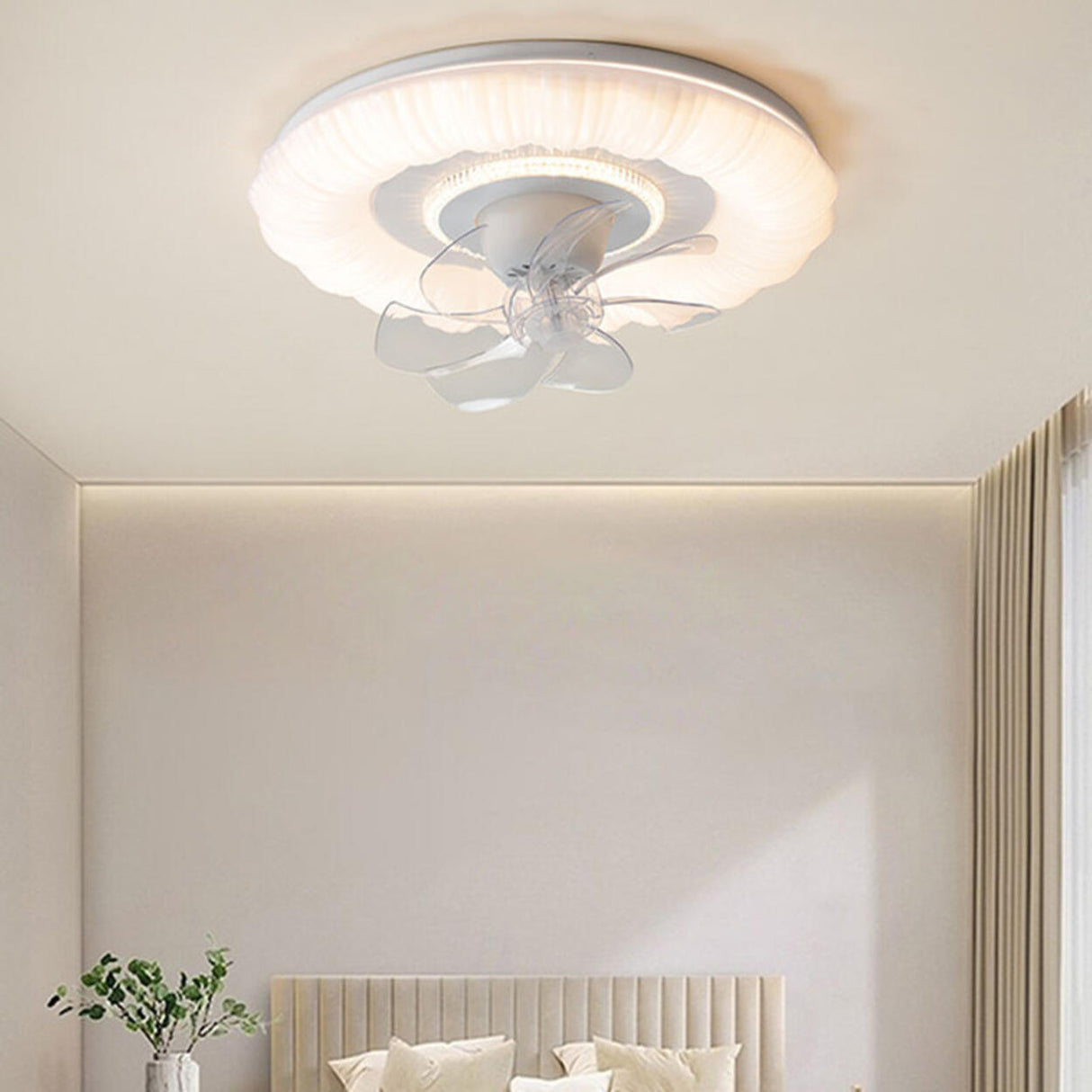 Simple White Round Cloud Modern LED Ceiling Fan Light Image - 3