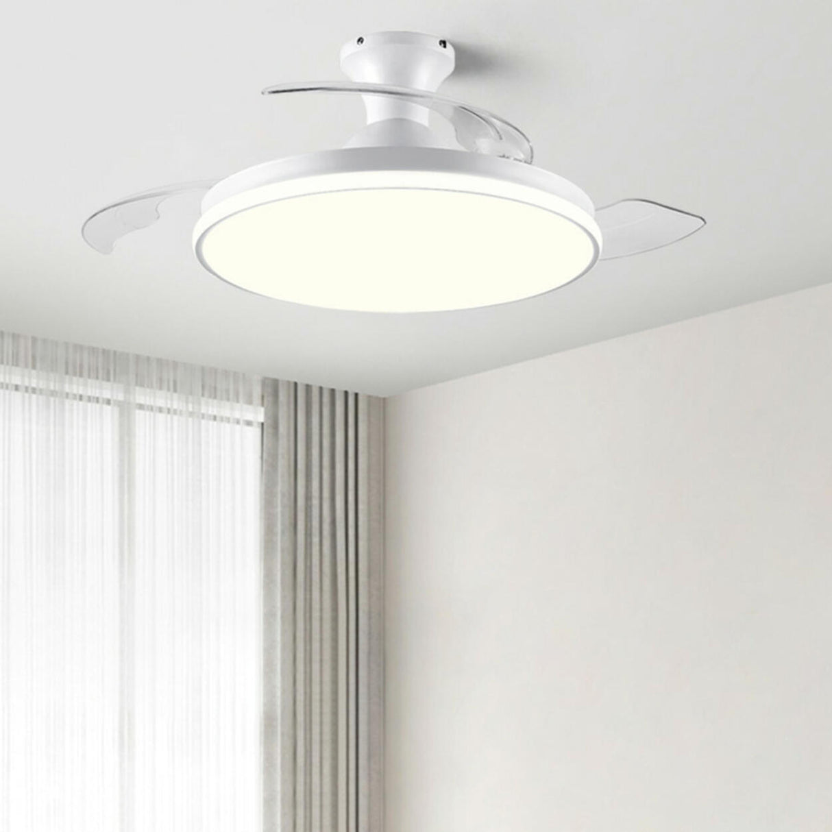 Simple White Round Dimming Ceiling Fan with LED Light Image - 1