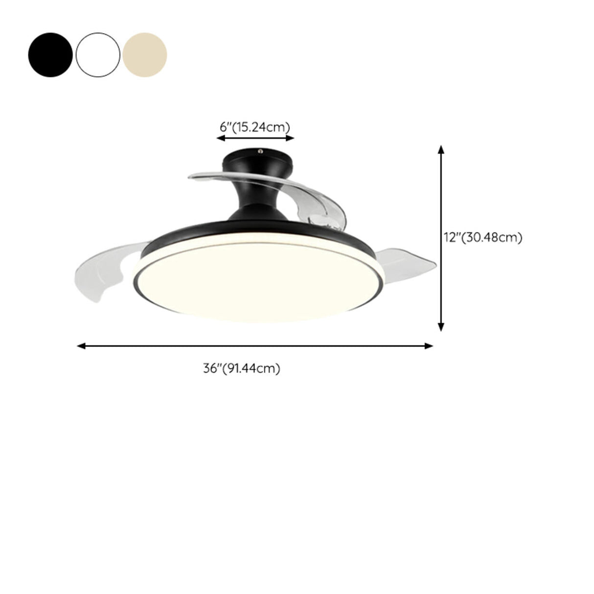 Simple White Round Dimming Ceiling Fan with LED Light 