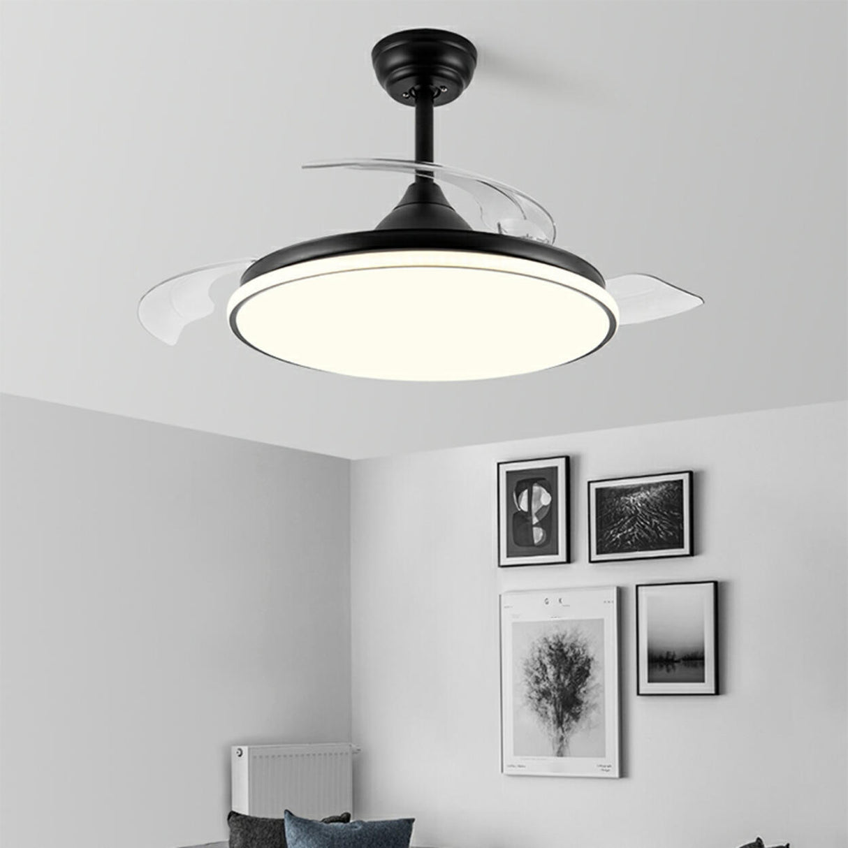 Simple White Round Dimming Ceiling Fan with LED Light Image - 4