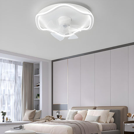 Simple White Round Linear Wave Ceiling Fan with Light Image - 2