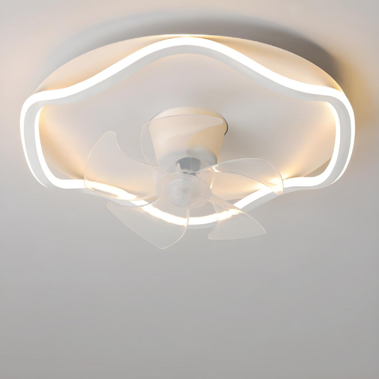 Simple White Round Linear Wave Ceiling Fan with Light Image - 8