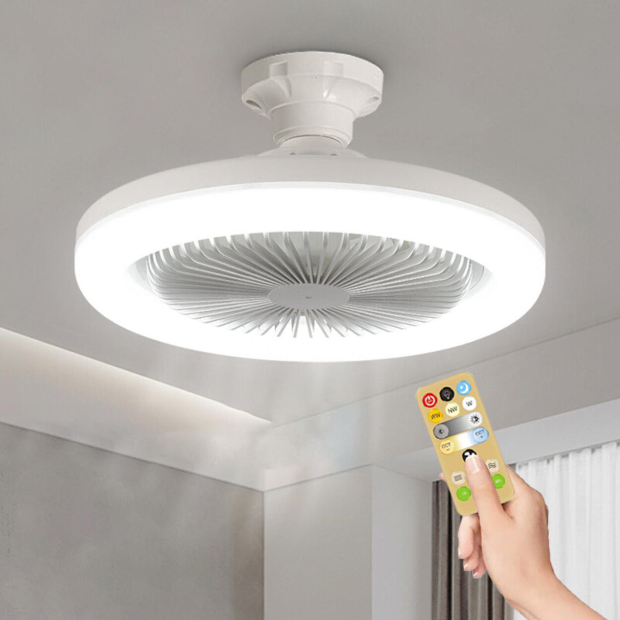 Simple White Round Modern Small Ceiling Fan with Light Image - 6