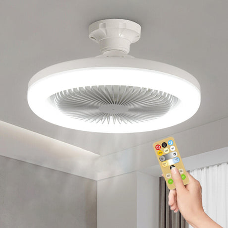 Simple White Round Modern Small Ceiling Fan with Light Image - 6