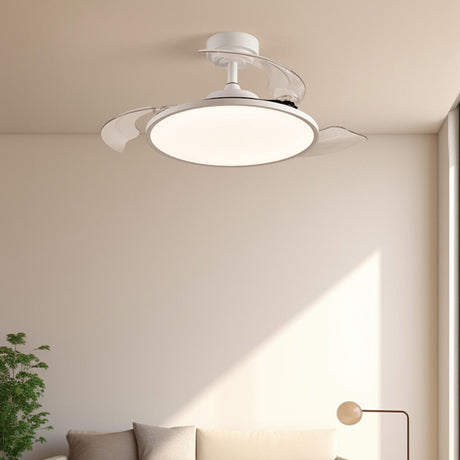 Simple White Round Retractable Blade Ceiling Fan Light Image - 1