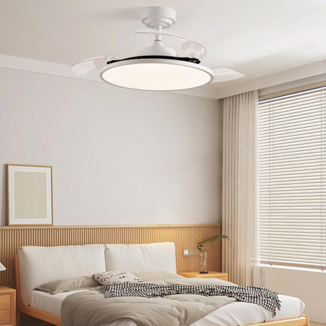 Simple White Round Retractable Blade Ceiling Fan Light Image - 2