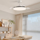 Simple White Round Retractable Blade Ceiling Fan Light Image - 4