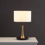 Simple White Sleek Modern Brass Drum Table Lamp Image - 2