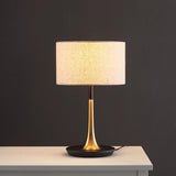 Simple White Sleek Modern Brass Drum Table Lamp Image - 3