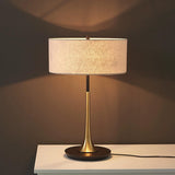 Simple White Sleek Modern Brass Drum Table Lamp Image - 7