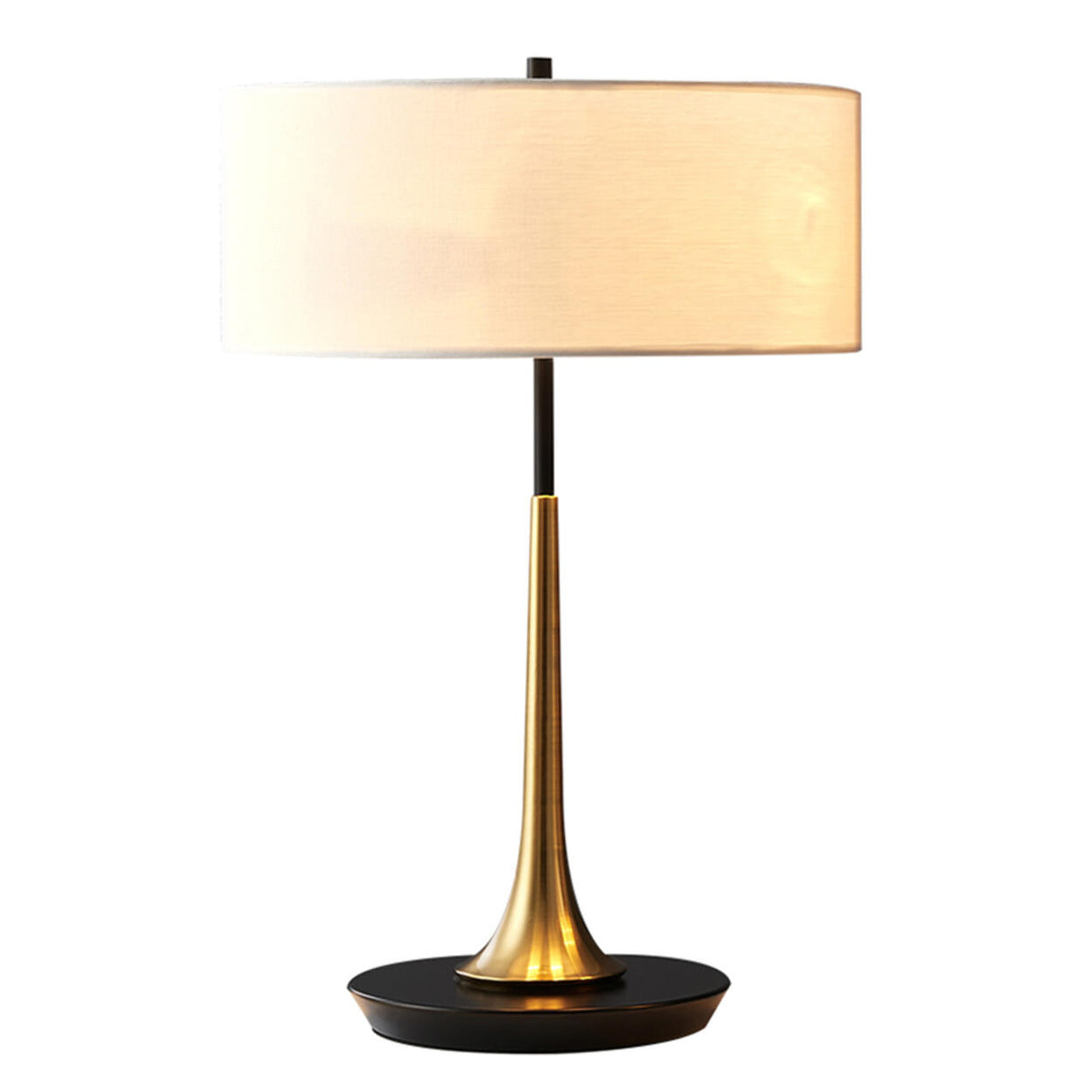 Simple White Sleek Modern Brass Drum Table Lamp Image - 9