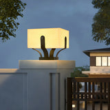 Simple White Square Solar Metal Outdoor Post Light Image - 1