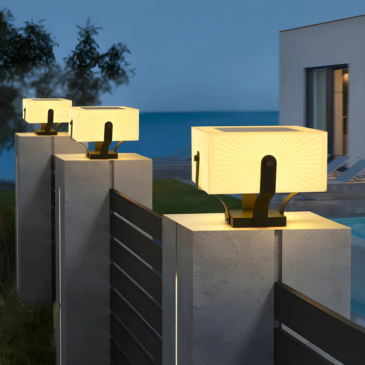 Simple White Square Solar Metal Outdoor Post Light Image - 13